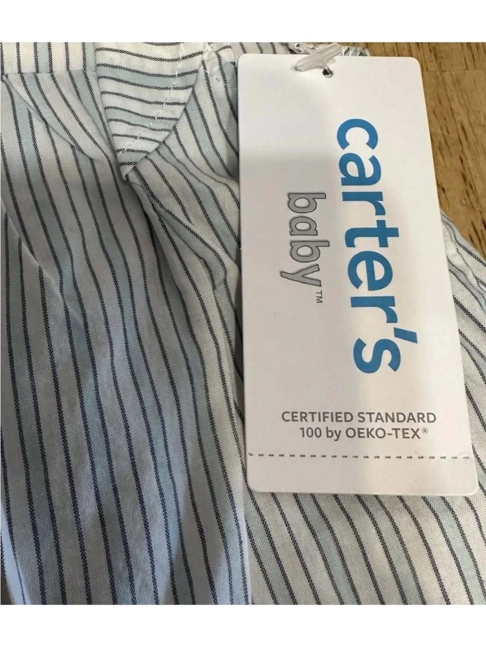 Carter’s Baby Girl 9M Blue White Stripe Flutter Sleeve Dress NWT